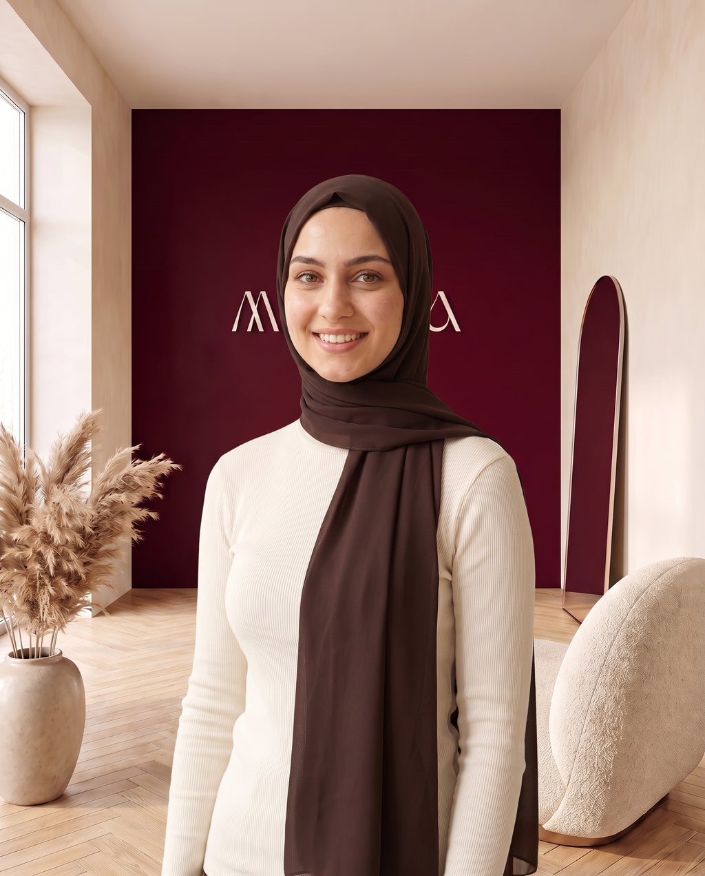 Chiffon-Hijab Dunkelbraun – Vorderansicht