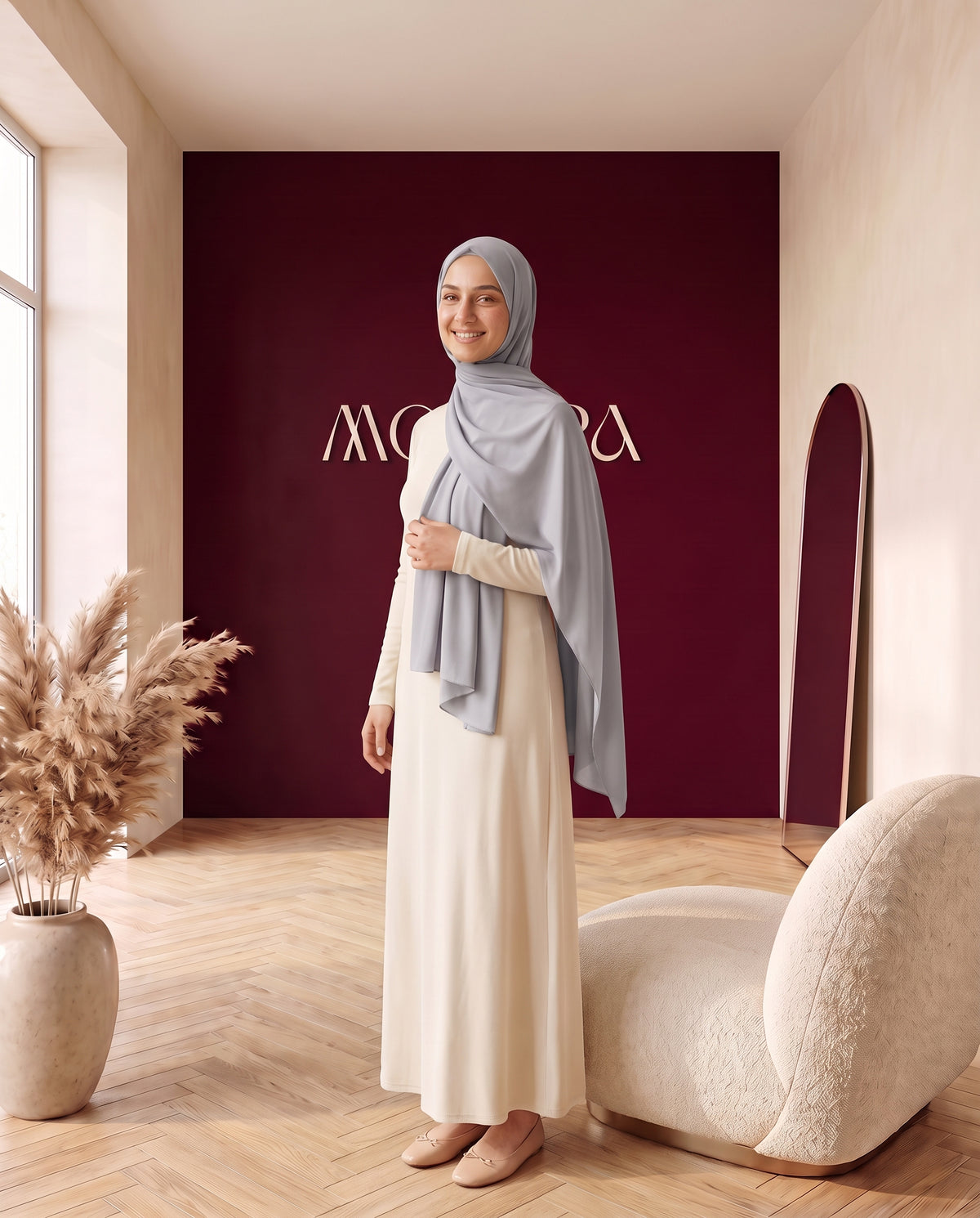 Jersey-Hijab Hellgrau – Im Outfit