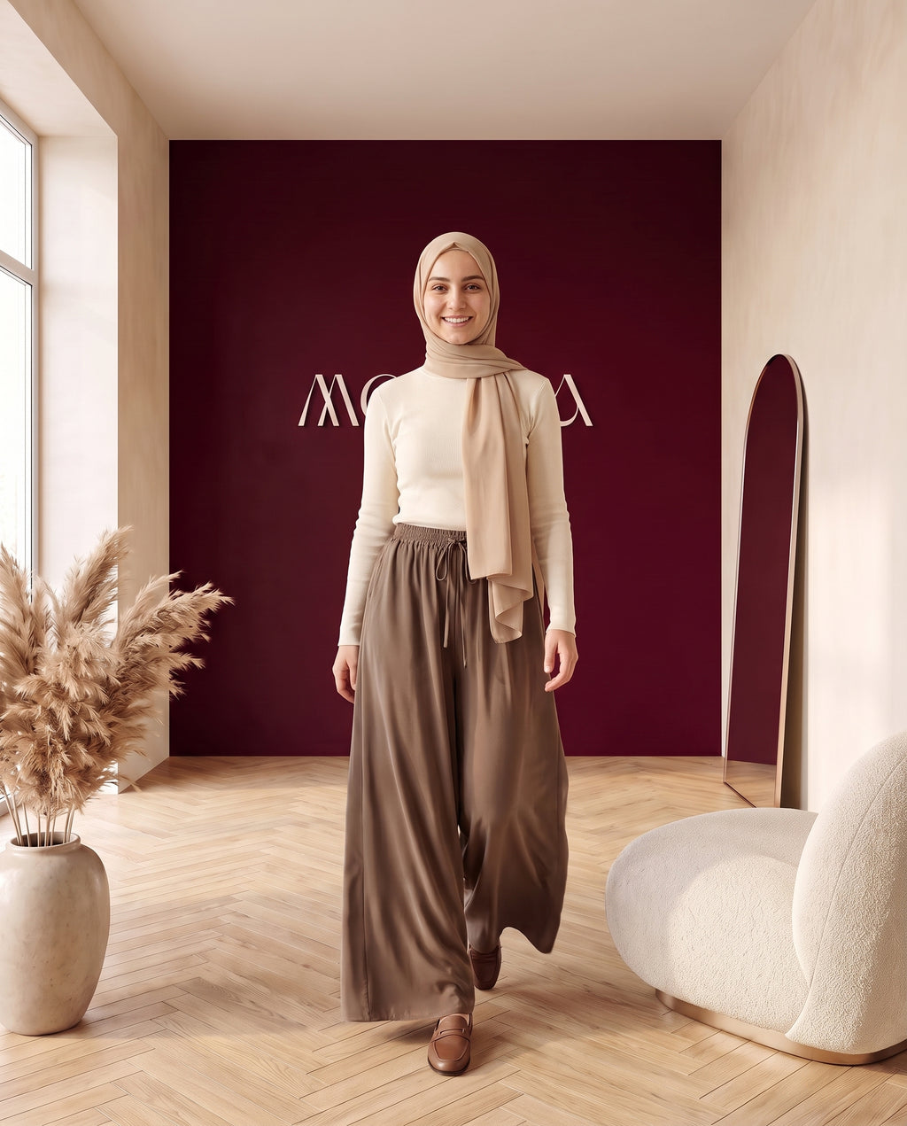 Weite Palazzo-Hose Braun – In Bewegung